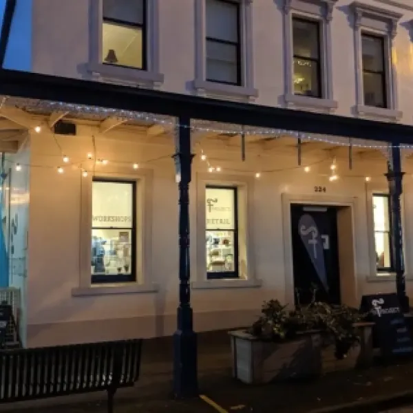 The front of the building